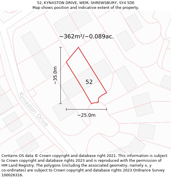 52, KYNASTON DRIVE, WEM, SHREWSBURY, SY4 5DE: Plot and title map