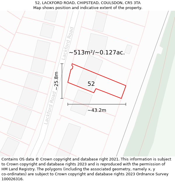 52, LACKFORD ROAD, CHIPSTEAD, COULSDON, CR5 3TA: Plot and title map