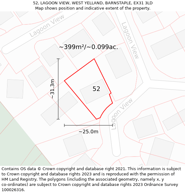 52, LAGOON VIEW, WEST YELLAND, BARNSTAPLE, EX31 3LD: Plot and title map