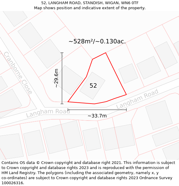 52, LANGHAM ROAD, STANDISH, WIGAN, WN6 0TF: Plot and title map