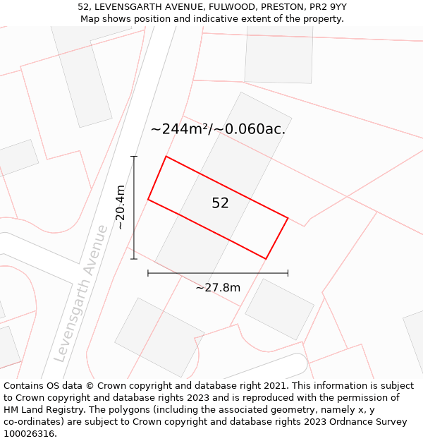 52, LEVENSGARTH AVENUE, FULWOOD, PRESTON, PR2 9YY: Plot and title map