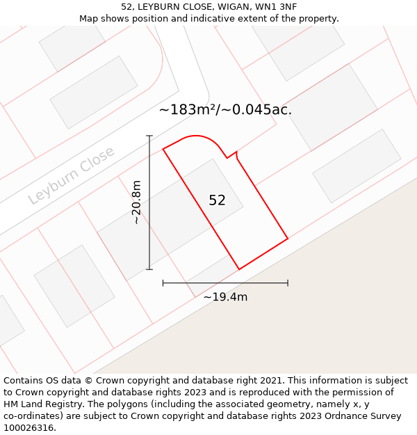 52, LEYBURN CLOSE, WIGAN, WN1 3NF: Plot and title map