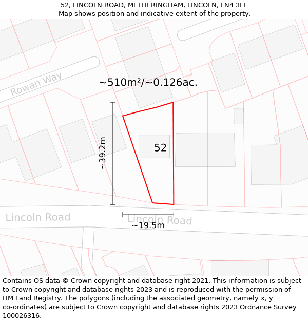 52, LINCOLN ROAD, METHERINGHAM, LINCOLN, LN4 3EE: Plot and title map