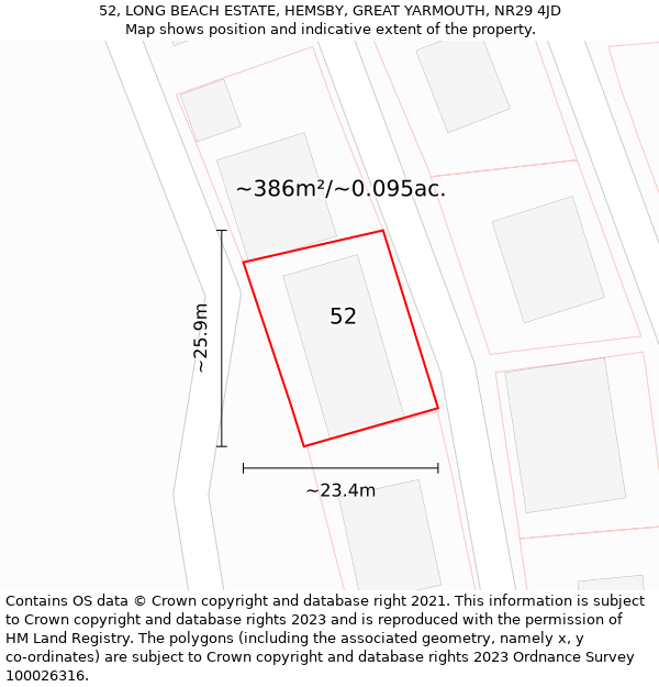 52, LONG BEACH ESTATE, HEMSBY, GREAT YARMOUTH, NR29 4JD: Plot and title map