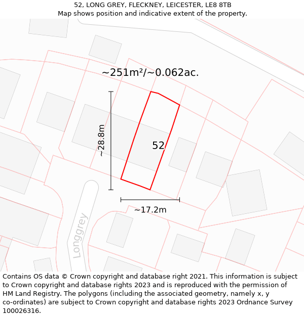 52, LONG GREY, FLECKNEY, LEICESTER, LE8 8TB: Plot and title map