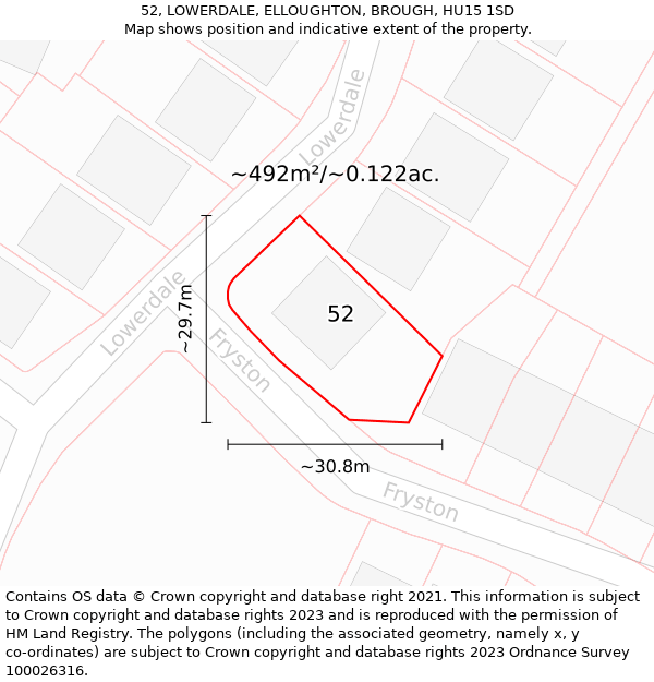 52, LOWERDALE, ELLOUGHTON, BROUGH, HU15 1SD: Plot and title map