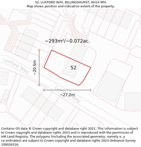 52, LUXFORD WAY, BILLINGSHURST, RH14 9PA: Plot and title map