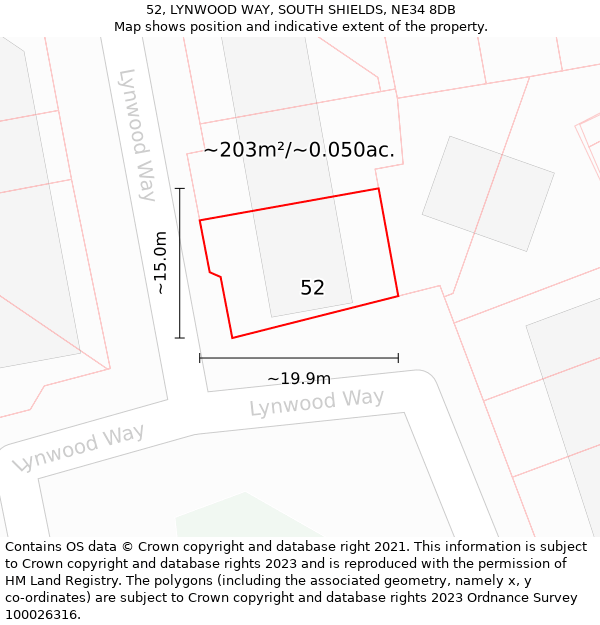 52, LYNWOOD WAY, SOUTH SHIELDS, NE34 8DB: Plot and title map