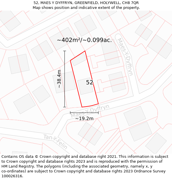 52, MAES Y DYFFRYN, GREENFIELD, HOLYWELL, CH8 7QR: Plot and title map