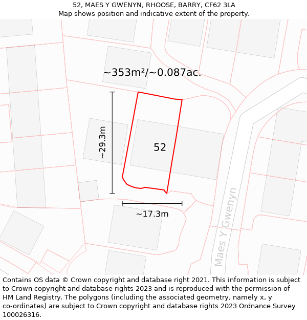 52, MAES Y GWENYN, RHOOSE, BARRY, CF62 3LA: Plot and title map