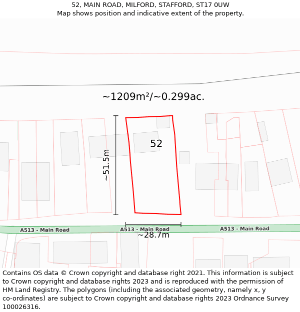 52, MAIN ROAD, MILFORD, STAFFORD, ST17 0UW: Plot and title map