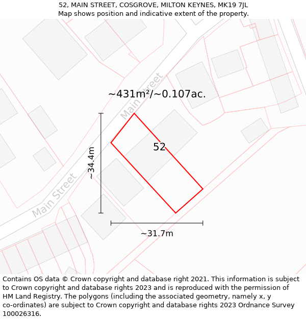 52, MAIN STREET, COSGROVE, MILTON KEYNES, MK19 7JL: Plot and title map