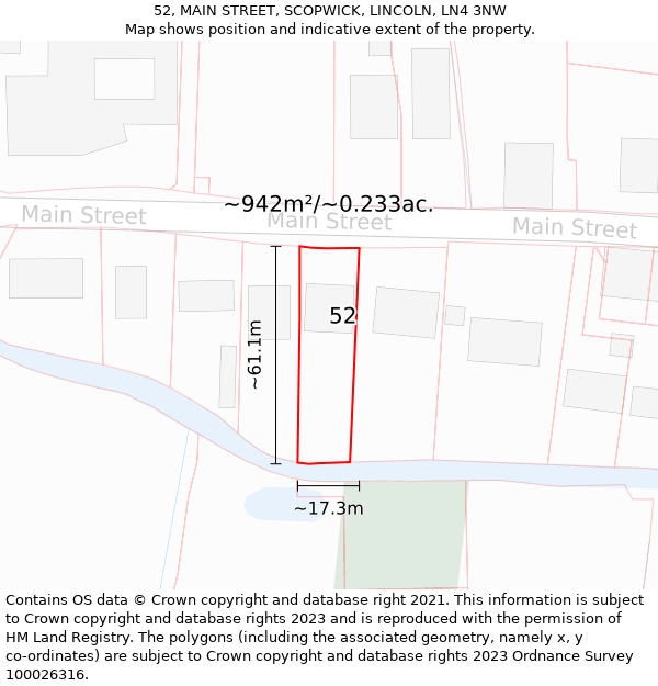 52, MAIN STREET, SCOPWICK, LINCOLN, LN4 3NW: Plot and title map