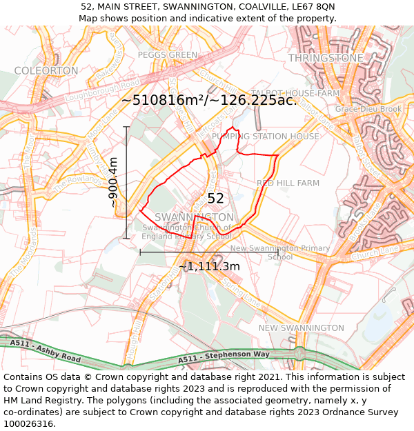 52, MAIN STREET, SWANNINGTON, COALVILLE, LE67 8QN: Plot and title map