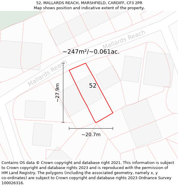 52, MALLARDS REACH, MARSHFIELD, CARDIFF, CF3 2PR: Plot and title map