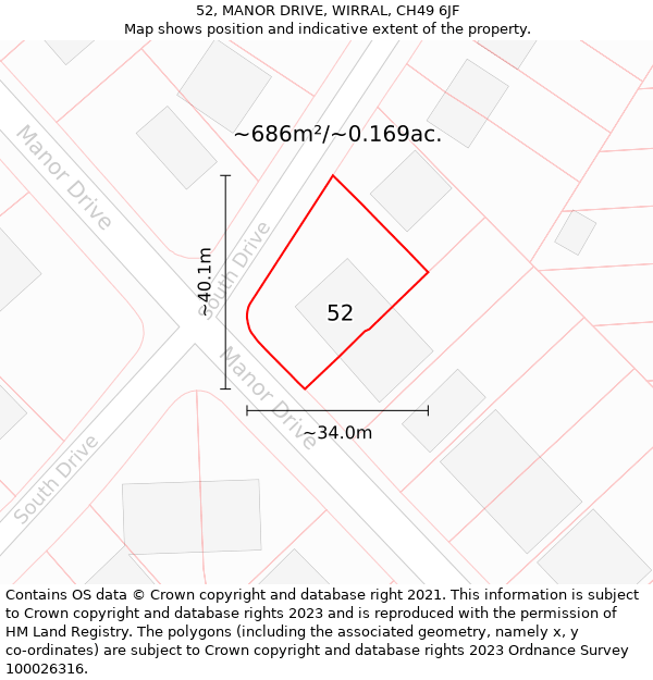 52, MANOR DRIVE, WIRRAL, CH49 6JF: Plot and title map