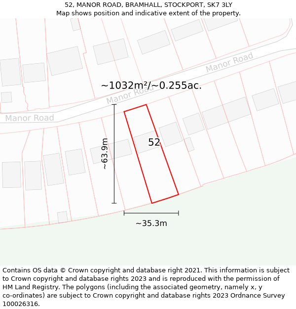 52, MANOR ROAD, BRAMHALL, STOCKPORT, SK7 3LY: Plot and title map