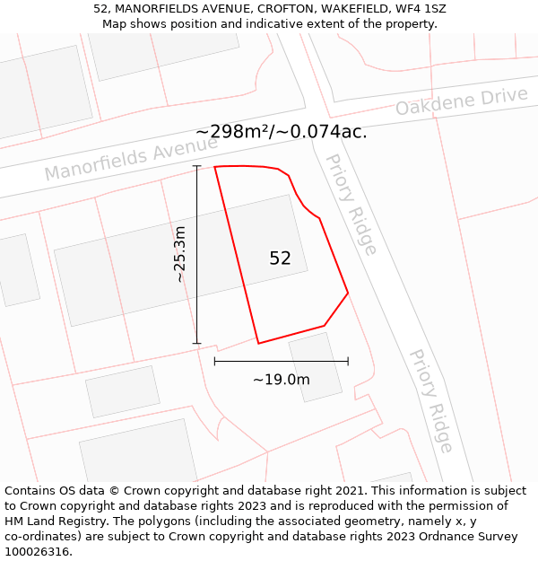 52, MANORFIELDS AVENUE, CROFTON, WAKEFIELD, WF4 1SZ: Plot and title map