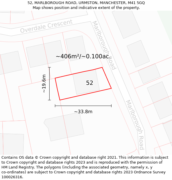 52, MARLBOROUGH ROAD, URMSTON, MANCHESTER, M41 5GQ: Plot and title map