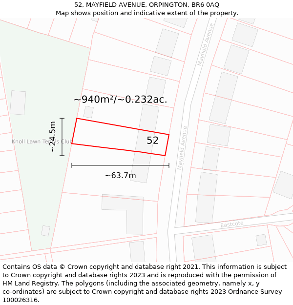 52, MAYFIELD AVENUE, ORPINGTON, BR6 0AQ: Plot and title map