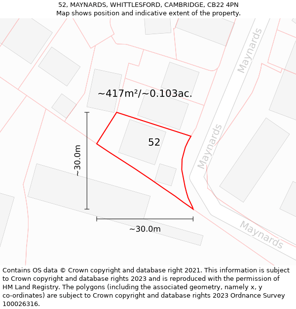 52, MAYNARDS, WHITTLESFORD, CAMBRIDGE, CB22 4PN: Plot and title map