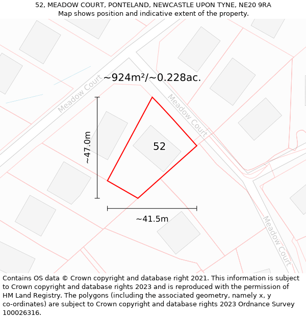 52, MEADOW COURT, PONTELAND, NEWCASTLE UPON TYNE, NE20 9RA: Plot and title map