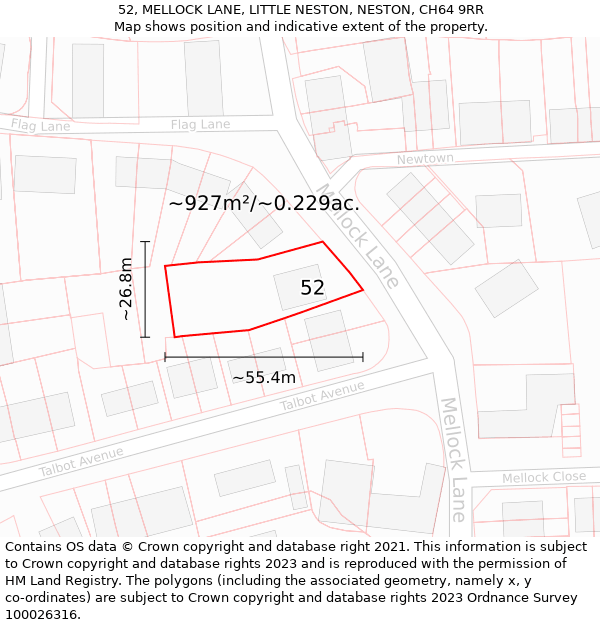 52, MELLOCK LANE, LITTLE NESTON, NESTON, CH64 9RR: Plot and title map