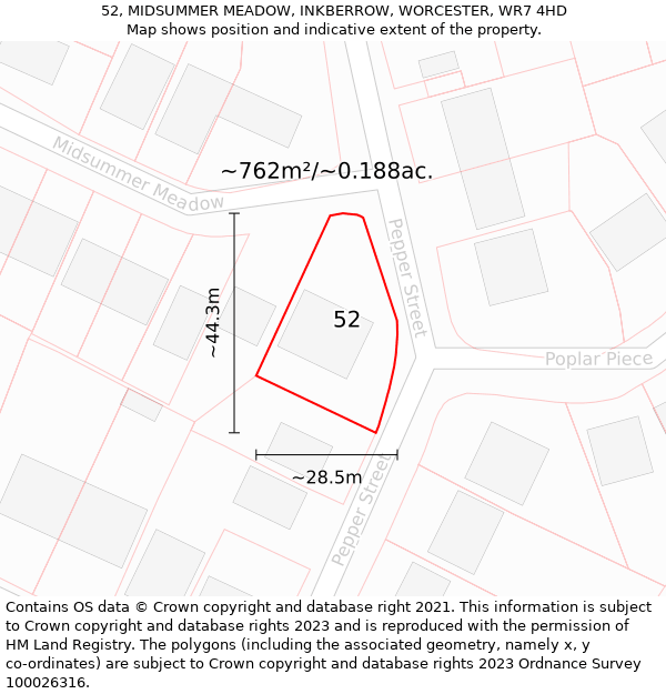 52, MIDSUMMER MEADOW, INKBERROW, WORCESTER, WR7 4HD: Plot and title map