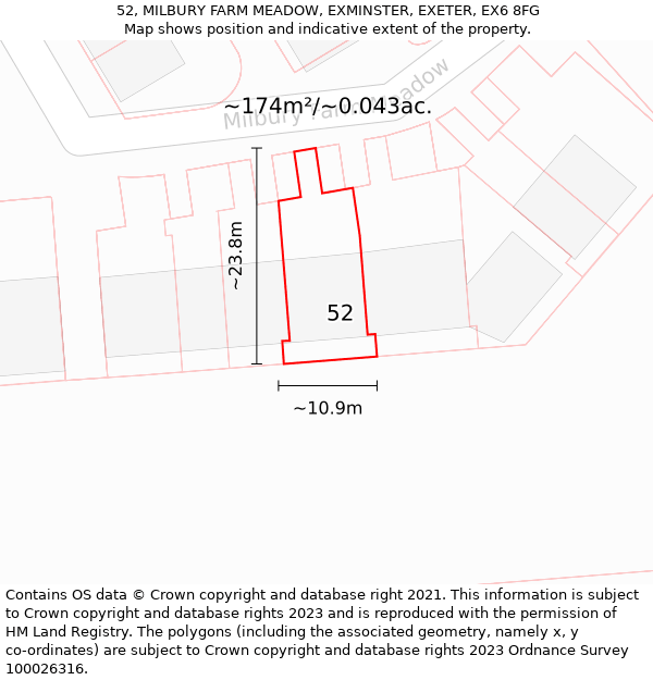 52, MILBURY FARM MEADOW, EXMINSTER, EXETER, EX6 8FG: Plot and title map