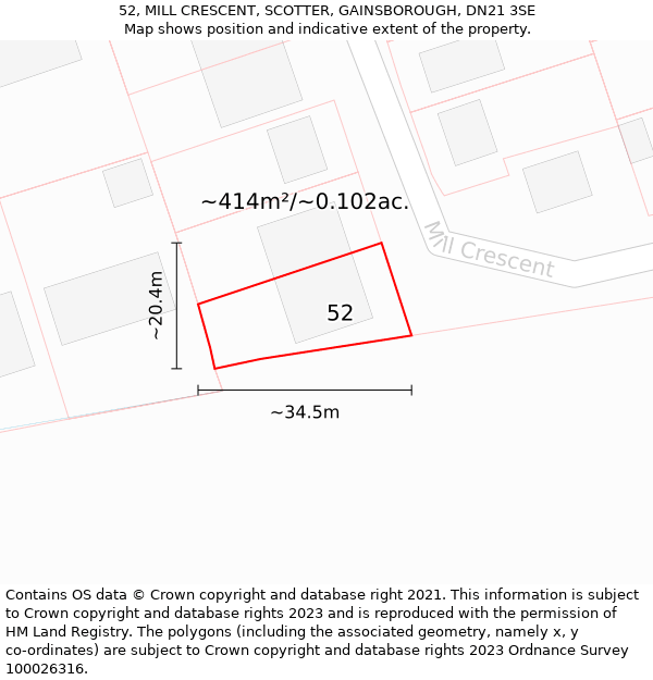 52, MILL CRESCENT, SCOTTER, GAINSBOROUGH, DN21 3SE: Plot and title map