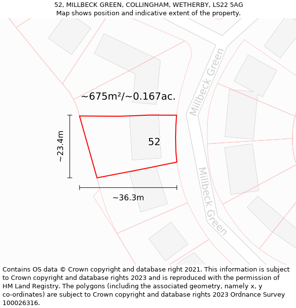 52, MILLBECK GREEN, COLLINGHAM, WETHERBY, LS22 5AG: Plot and title map