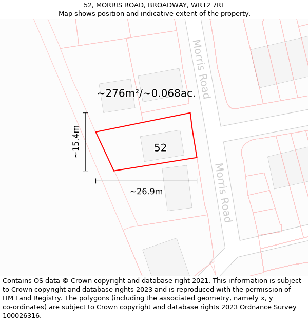 52, MORRIS ROAD, BROADWAY, WR12 7RE: Plot and title map