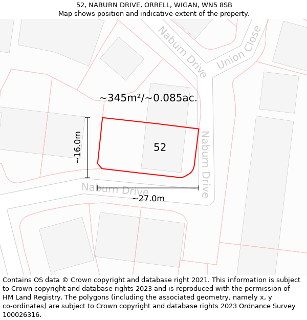 52, NABURN DRIVE, ORRELL, WIGAN, WN5 8SB: Plot and title map