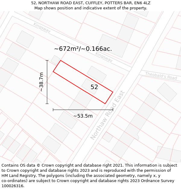 52, NORTHAW ROAD EAST, CUFFLEY, POTTERS BAR, EN6 4LZ: Plot and title map