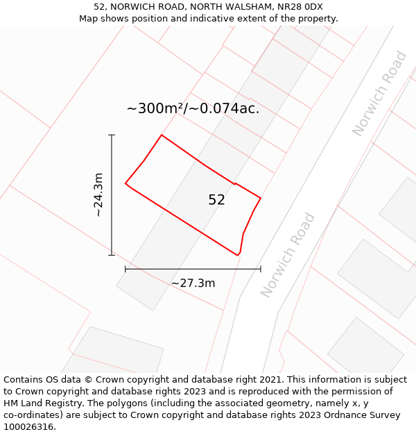 52, NORWICH ROAD, NORTH WALSHAM, NR28 0DX: Plot and title map