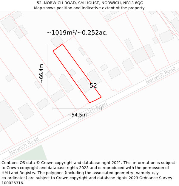 52, NORWICH ROAD, SALHOUSE, NORWICH, NR13 6QG: Plot and title map