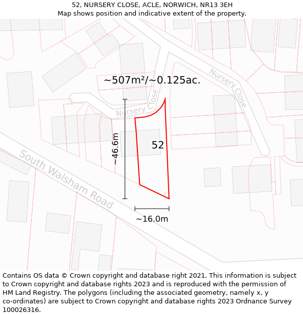 52, NURSERY CLOSE, ACLE, NORWICH, NR13 3EH: Plot and title map