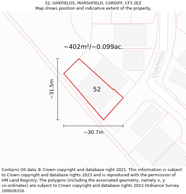 52, OAKFIELDS, MARSHFIELD, CARDIFF, CF3 2EZ: Plot and title map