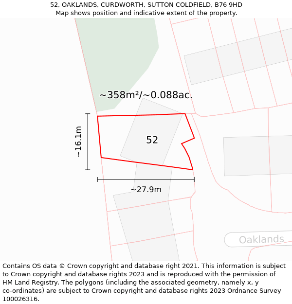 52, OAKLANDS, CURDWORTH, SUTTON COLDFIELD, B76 9HD: Plot and title map