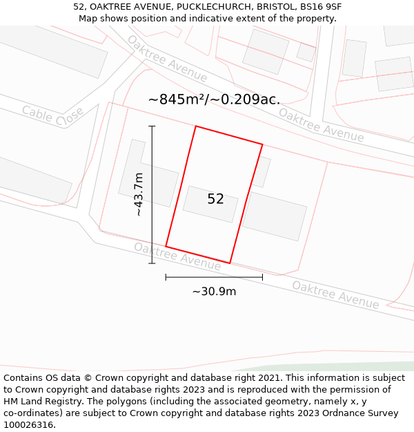 52, OAKTREE AVENUE, PUCKLECHURCH, BRISTOL, BS16 9SF: Plot and title map