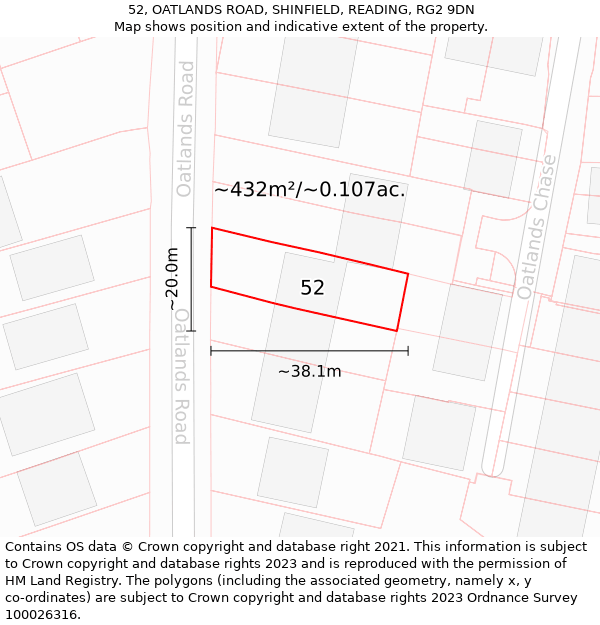 52, OATLANDS ROAD, SHINFIELD, READING, RG2 9DN: Plot and title map