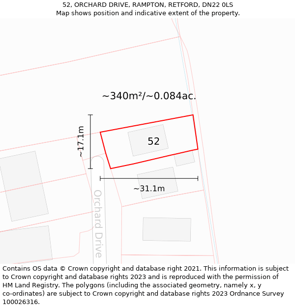 52, ORCHARD DRIVE, RAMPTON, RETFORD, DN22 0LS: Plot and title map