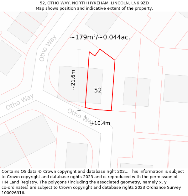 52, OTHO WAY, NORTH HYKEHAM, LINCOLN, LN6 9ZD: Plot and title map