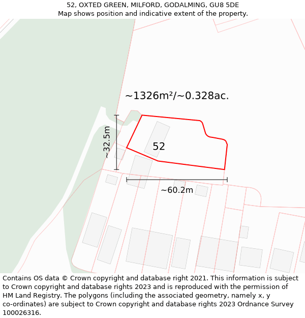 52, OXTED GREEN, MILFORD, GODALMING, GU8 5DE: Plot and title map