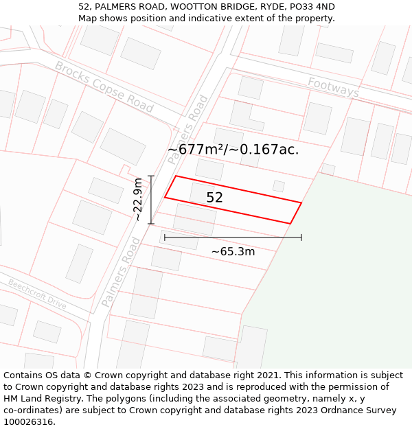 52, PALMERS ROAD, WOOTTON BRIDGE, RYDE, PO33 4ND: Plot and title map