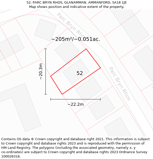 52, PARC BRYN RHOS, GLANAMMAN, AMMANFORD, SA18 1JE: Plot and title map