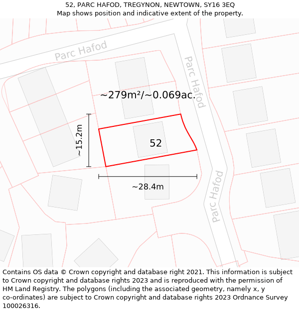 52, PARC HAFOD, TREGYNON, NEWTOWN, SY16 3EQ: Plot and title map