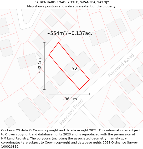 52, PENNARD ROAD, KITTLE, SWANSEA, SA3 3JY: Plot and title map