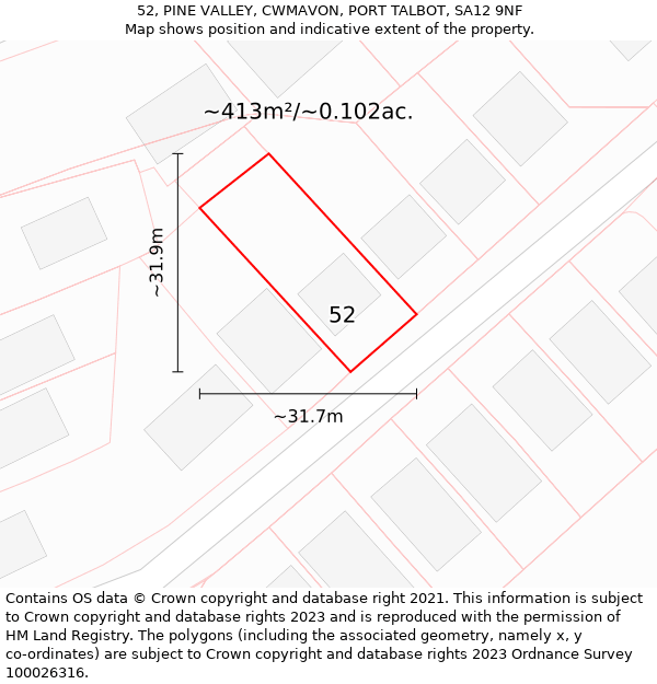 52, PINE VALLEY, CWMAVON, PORT TALBOT, SA12 9NF: Plot and title map