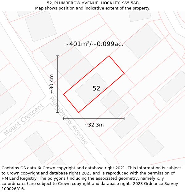 52, PLUMBEROW AVENUE, HOCKLEY, SS5 5AB: Plot and title map